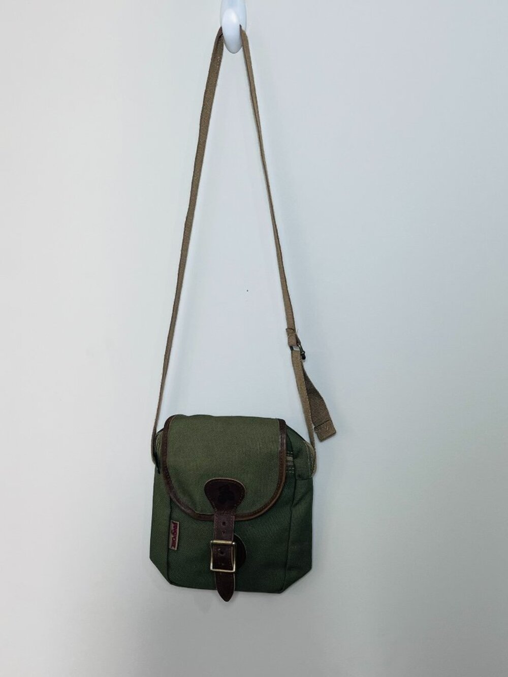 Vintage JanSport Olive Green Canvas Crossbody Bag Leather Trim Messenger